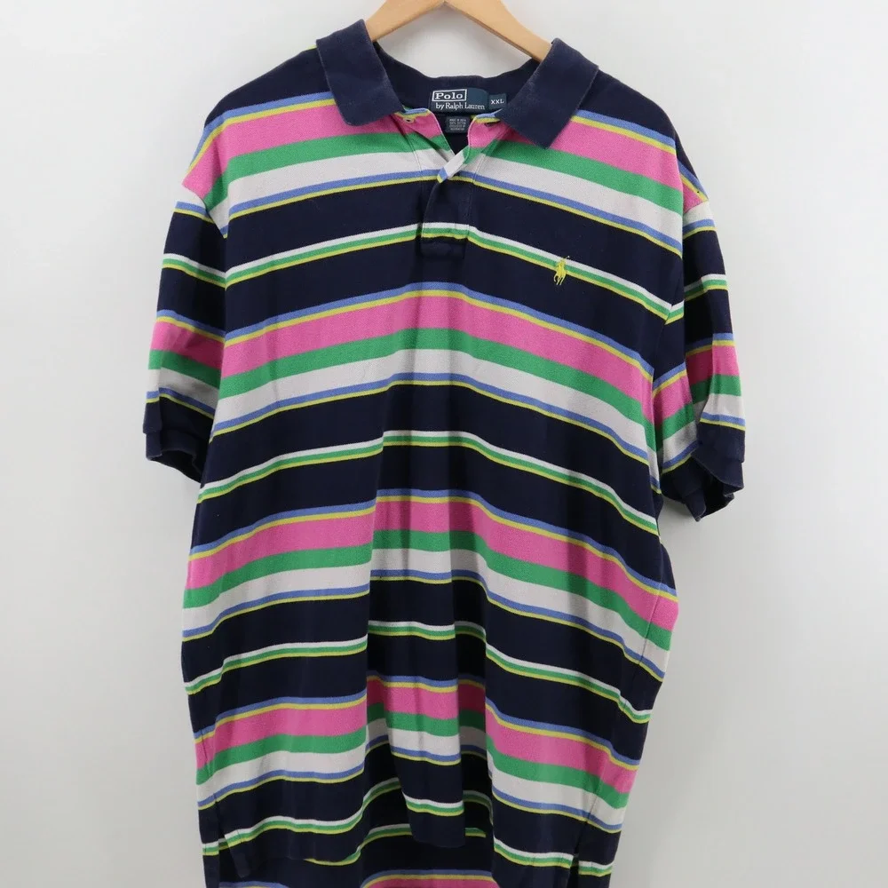 Polo Ralph Lauren Polo Shirt Mens XXL Striped 90s Multi-Color Pony Logo Good